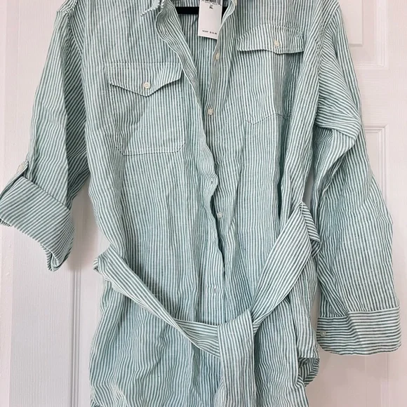 Ralph Lauren Striped Belted Utility Linen Shirt NWT - Picture 2 of 7